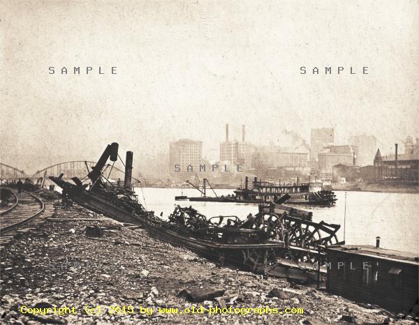 River with derelict paddle steamer